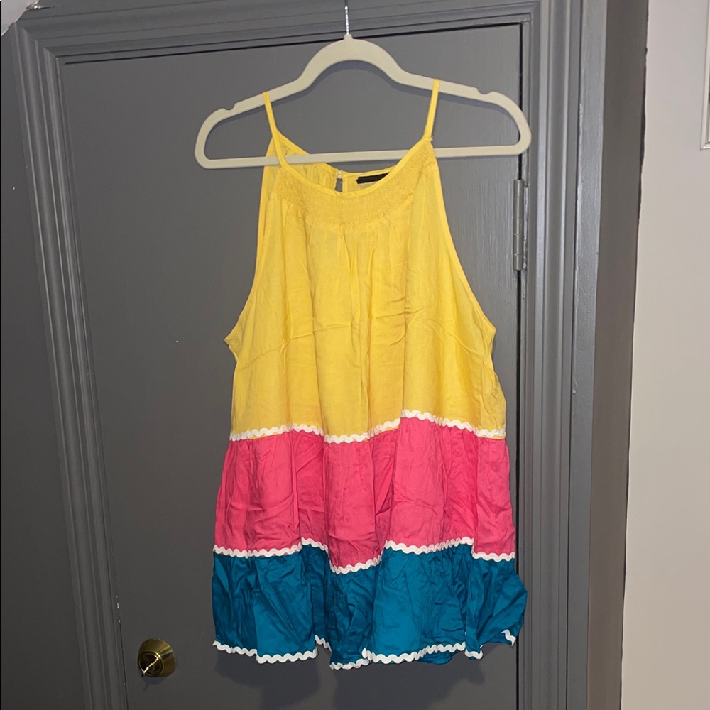Lane Bryant Yellow Pink Teal Colorblock Tiered Tank